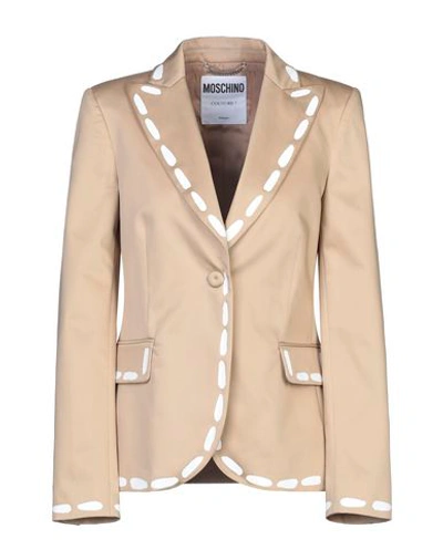 Shop Moschino Blazer In Sand