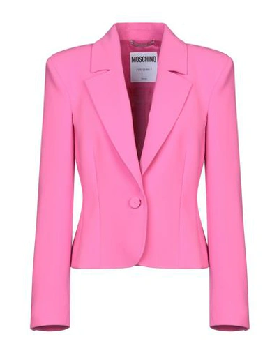 Shop Moschino Woman Blazer Fuchsia Size 10 Polyester, Polyurethane In Pink