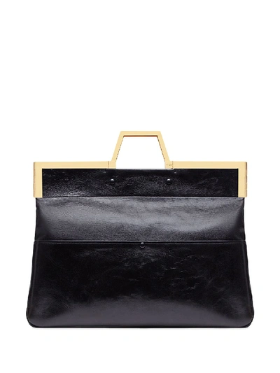 Shop Fendi Large Flat Leather Shopping Bag In Black