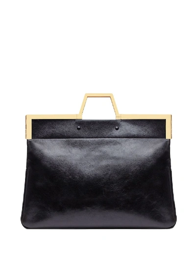 Shop Fendi Large Flat Leather Shopping Bag In Black