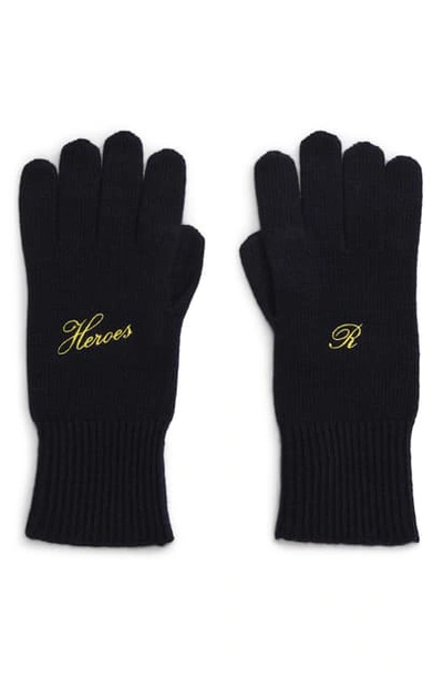 Shop Raf Simons Heroes Wool & Cashmere Gloves In Dark Navy