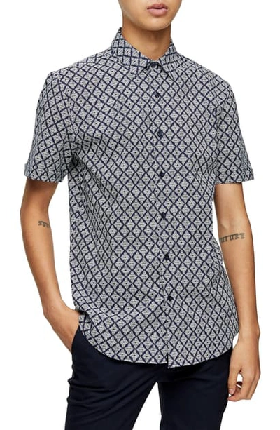 Shop Topman Slim Fit Short Sleeve Button-up Shirt In Grey