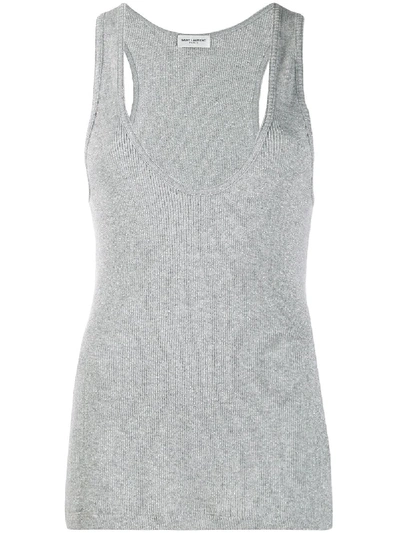 Shop Saint Laurent Glittery Ribbed Tank Top In Grey