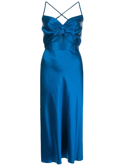 Shop Michelle Mason Twist Silk Midi Dress In Blue