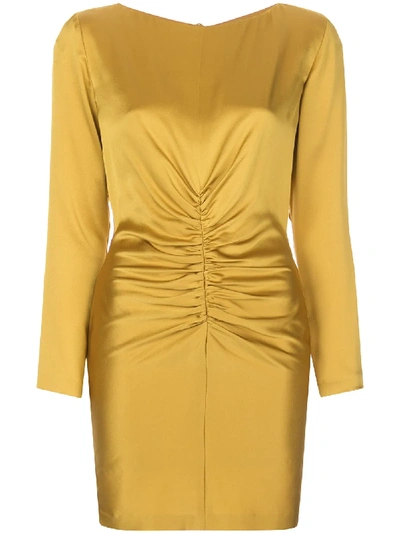 Shop Michelle Mason Rushed Silk Mini Dress In Yellow