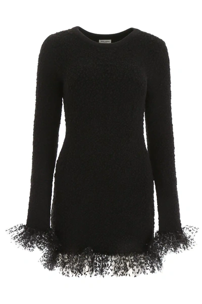 Shop Saint Laurent Smocked Mini Dress In Black