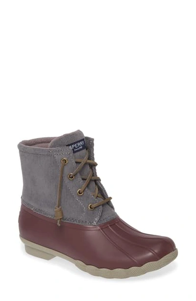 Shop Sperry Saltwater Rain Boot In Grey/ Wine Corduroy Fabric