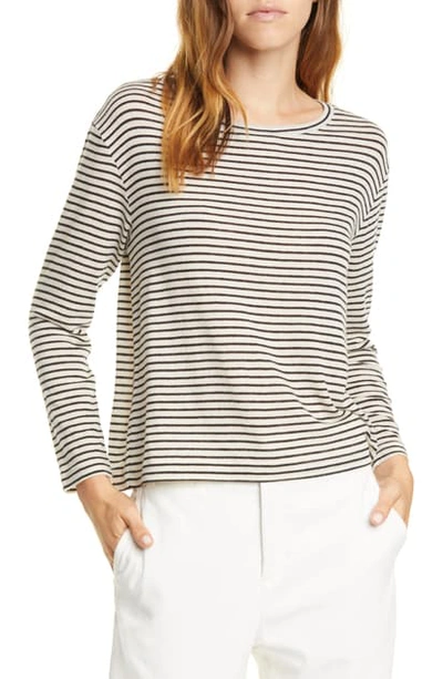 Shop Vince Pencil Stripe Drop Shoulder Cr In Pearl/ Black