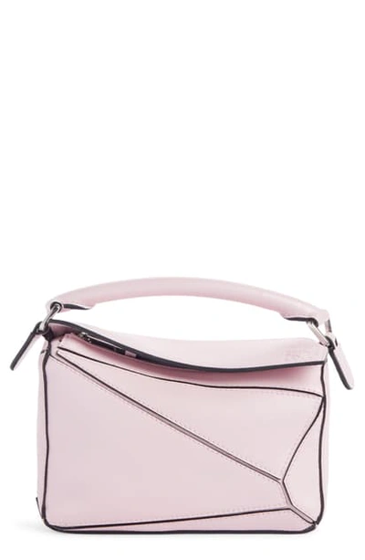 Shop Loewe Mini Puzzle Leather Bag In Icy Pink