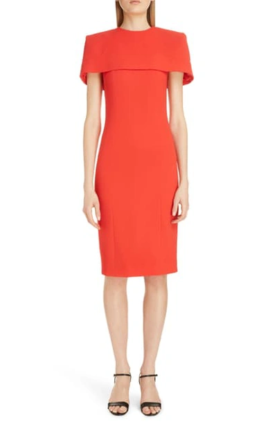 Shop Givenchy Wool Sheath Dress With Removable Cape In Red