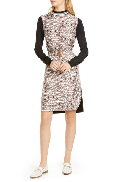 Shop Tory Burch Silk Front Long Sleeve Sweater Dress In New Ivory Diamond Life