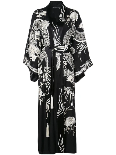 Shop Josie Natori Couture Embroidered Dragon Robe Dress In Black