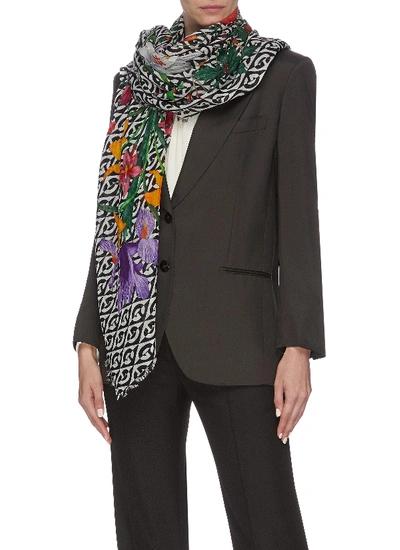 Shop Gucci 'flora Privilege' Mixed Print Wool Shawl In Multi-colour