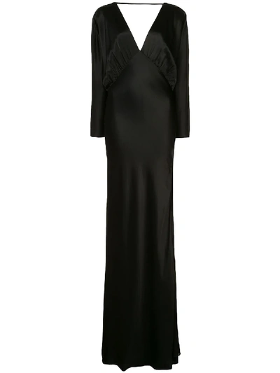 Shop Michelle Mason Dolman Sleeve Silk Gown In Black