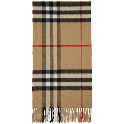 Shop Burberry Beige Cashmere Classic Check Scarf In Archive Bei