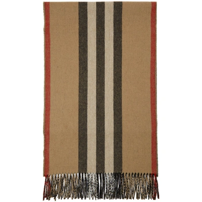 Shop Burberry Beige Reversible Icon Stripe Scarf In Archive Bei