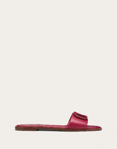 Shop Valentino Garavani Vlogo Flat Calfskin Slide Sandal In Raspberry Pink
