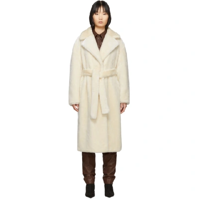 Shop Tibi Off-white Faux-fur Oversized Luxe Coat In Cream