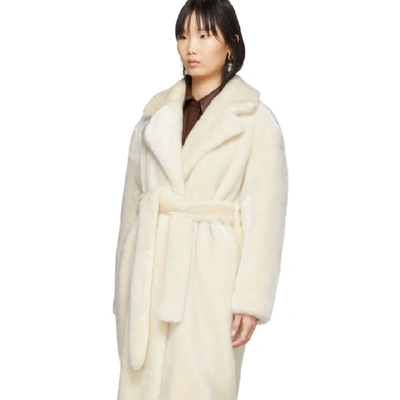 Shop Tibi Off-white Faux-fur Oversized Luxe Coat In Cream