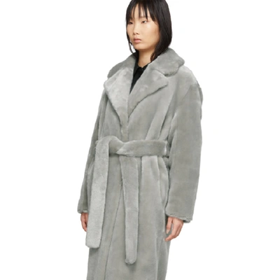 Shop Tibi Grey Faux-fur Oversized Luxe Coat