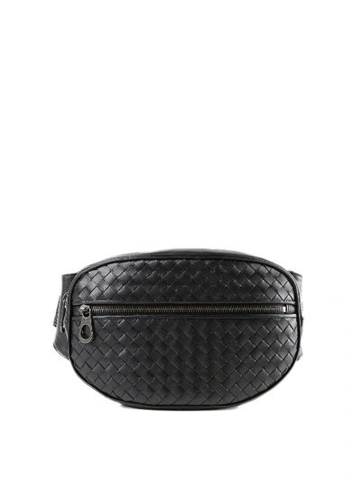 Shop Bottega Veneta Black Woven Leather Belt Bag