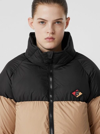 Shop Burberry Logo Graphic Striped Puffer Jacket In Black