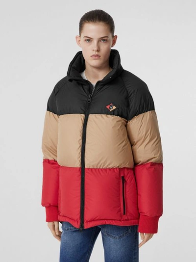 Shop Burberry Logo Graphic Striped Puffer Jacket In Black