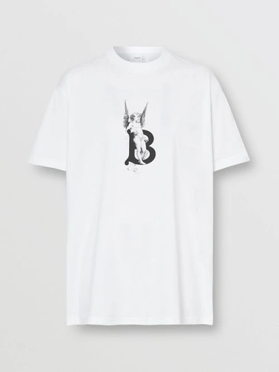 Shop Burberry Cherub Print Cotton Oversized T-shirt In White