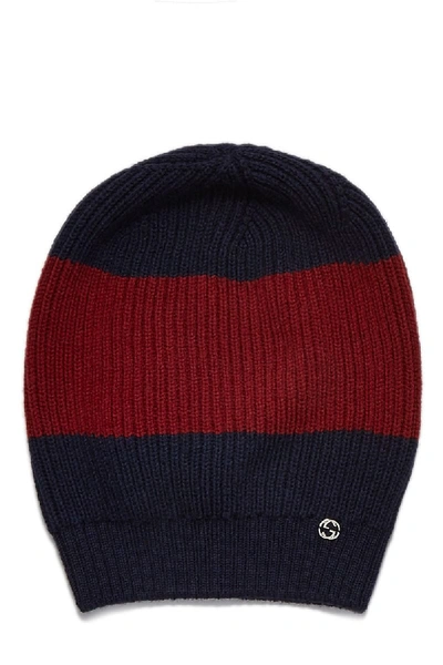Pre-owned Gucci Navy And Burgundy Wool Beanie