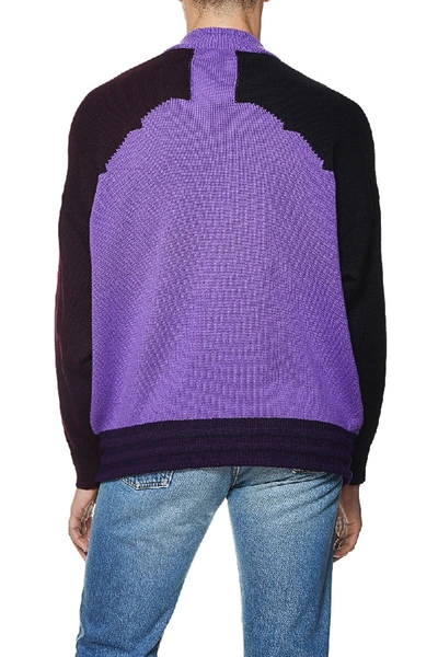 Pre-owned Versace Purple Wool Abstract Pattern Mock Neck Sweater