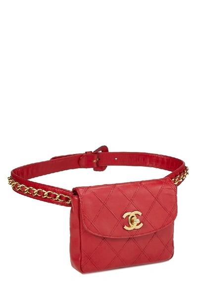 Pre-owned Chanel Red Quilted Lambskin Belt Bag