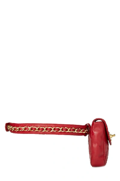 Pre-owned Chanel Red Quilted Lambskin Belt Bag