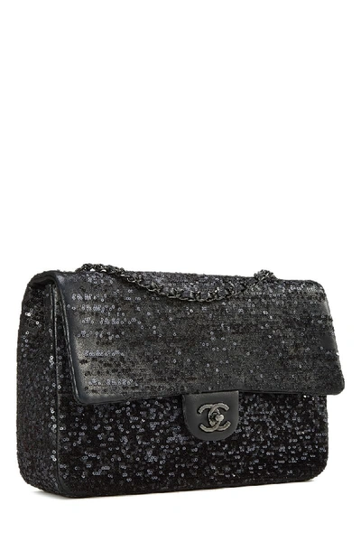 Pre-owned Chanel Black Sequin Half Flap Jumbo