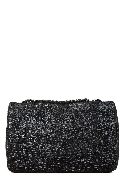 Pre-owned Chanel Black Sequin Half Flap Jumbo