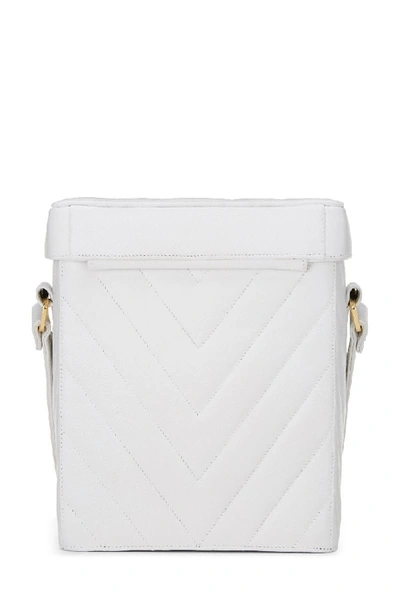 Pre-owned Chanel White Caviar Leather Chevron Circle Lock Shoulder Bag