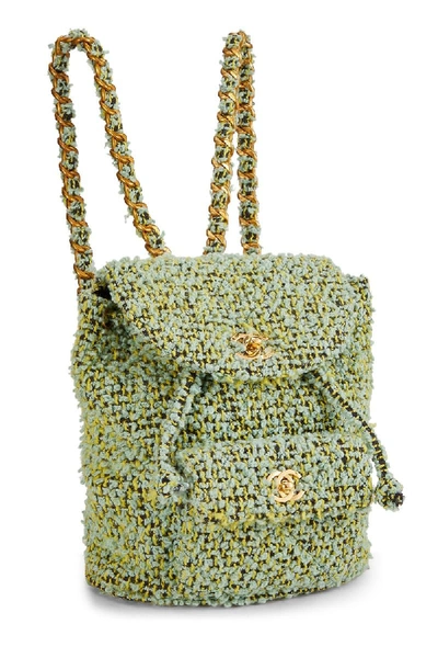 Pre-owned Chanel Green Tweed Classic Backpack Medium