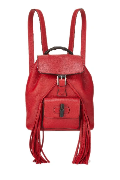 Pre-owned Gucci Red Leather Bamboo Backpack Small New