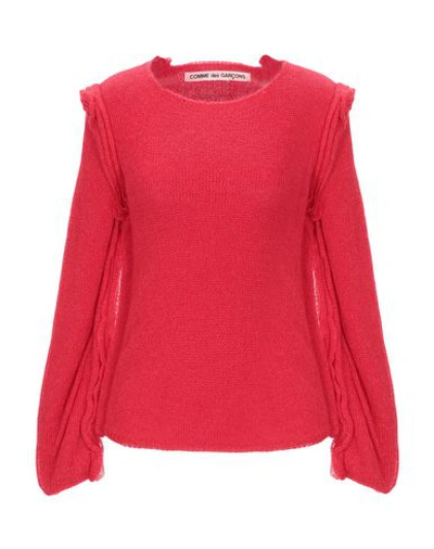 Comme Des Garçons Raw Hem Sweater In Red