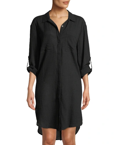 Shop Seafolly Crinkle Twill Beach Coverup Shirt In Black