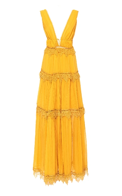 Shop Jonathan Simkhai Lace-trimmed Silk-georgette Maxi Dress In Yellow