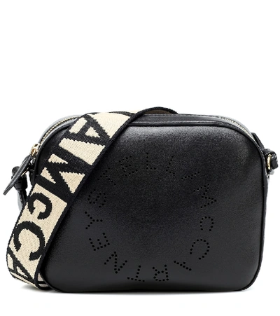 Shop Stella Mccartney Logo Faux Leather Shoulder Bag In Black