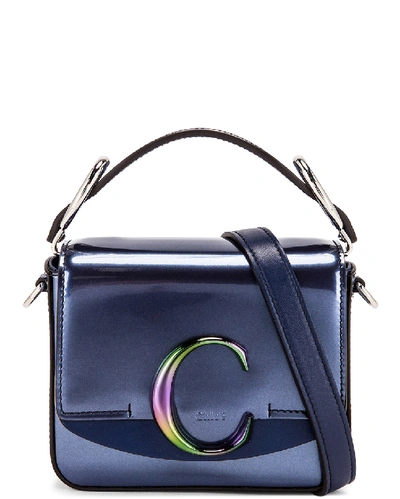 Shop Chloé Chloe Mini C Iridescent Box Bag In Captive Blue