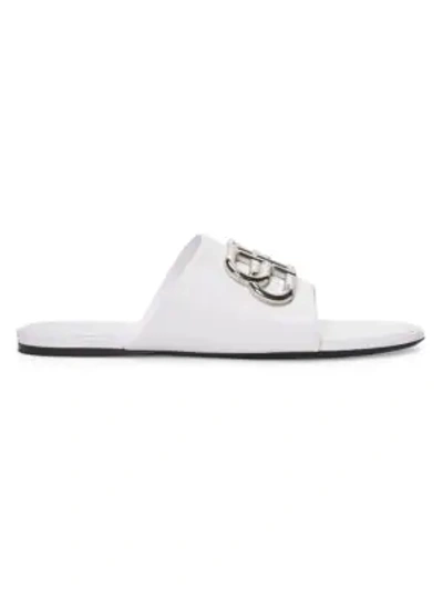 Shop Balenciaga Oval Bb Leather Sandals In White Silver