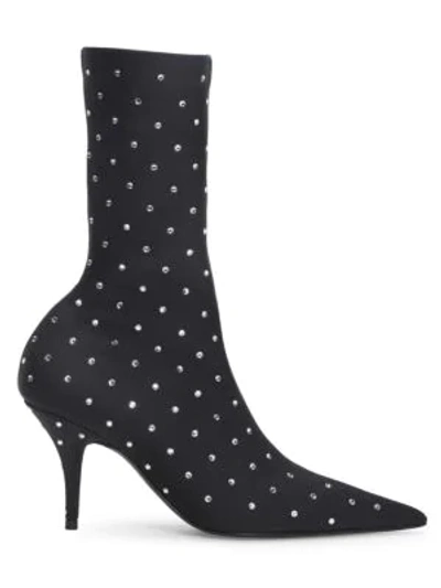 Shop Balenciaga Knife Crystal-embellished Satin Sock Boots In Black