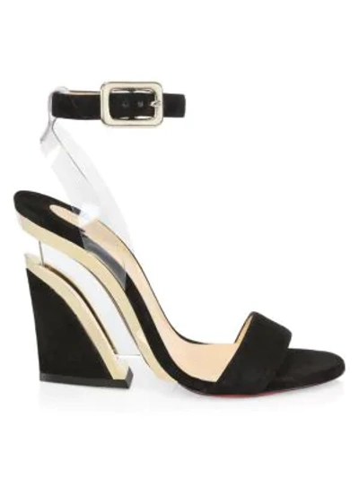 Shop Christian Louboutin Levitalo Suede & Pvc Sandals In Black Gold