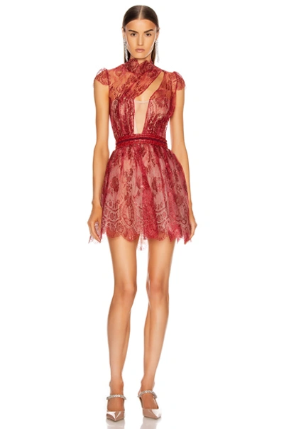 Shop Aadnevik French Lace Mini Dress In Red Iridescent