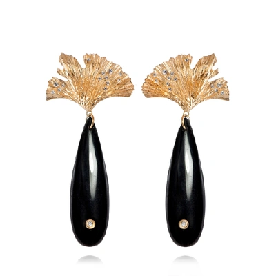 Shop Apples & Figs Sea Shore Obsidian & Ginkgo Gold Leaf Earrings