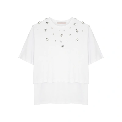 Shop Christopher Kane White Crystal-embellished Cotton T-shirt