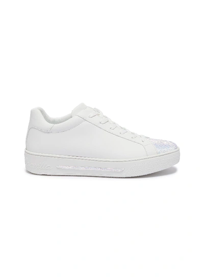 Shop René Caovilla Strass Embellished Lambskin Leather Sneakers In White