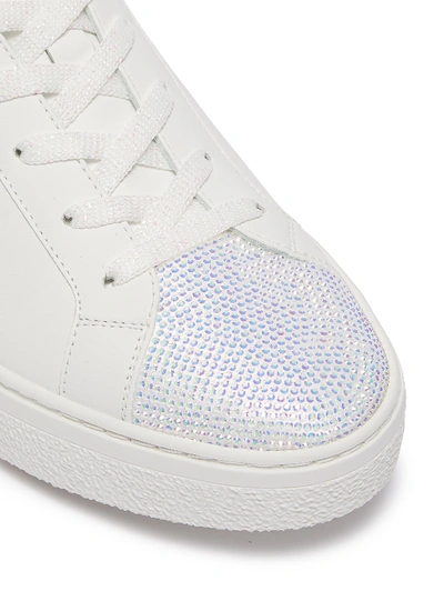 Shop René Caovilla Strass Embellished Lambskin Leather Sneakers In White